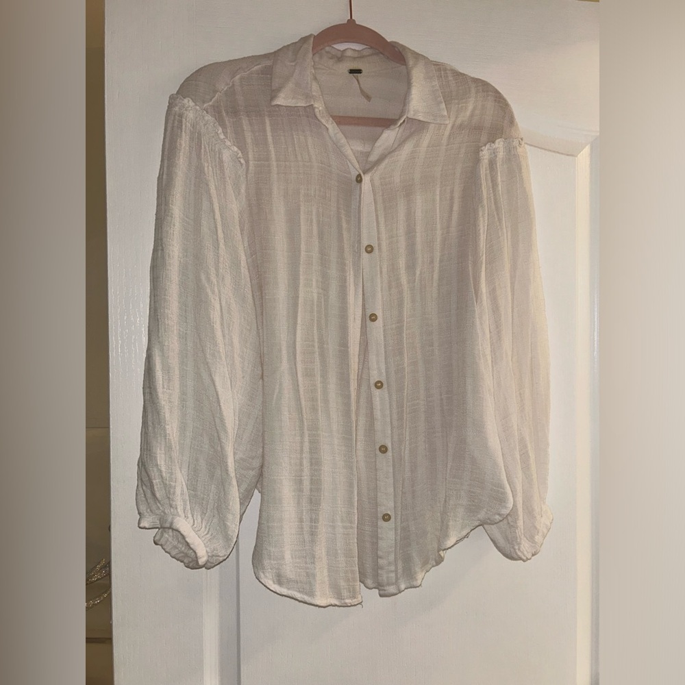 Free People White Button Down Sheer Shirt